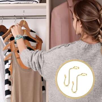 50 Pieces Hanger Connector Hooks Metal Hanger Extender Hooks Stable Clothes Hanger Connector for Different Clothes Hangers, 8.7 mm/0.35 Inch Hole Diameter,Gold