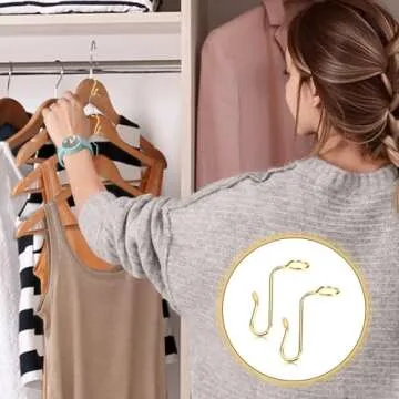 50 Pieces Hanger Connector Hooks Metal Hanger Extender Hooks Stable Clothes Hanger Connector for Different Clothes Hangers, 8.7 mm/0.35 Inch Hole Diameter,Gold