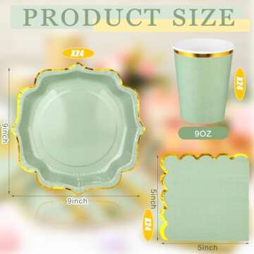Gejoy 72 Pcs Plates and Napkins Party Supplies Disposable Dinnerware Set Sage Paper Dinner Plates 9 ...