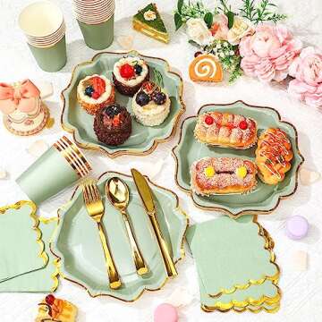 Gejoy 72 Pcs Plates and Napkins Party Supplies Disposable Dinnerware Set Sage Paper Dinner Plates 9 oz Cups and Fancy Napkins for Birthday Wedding Baby Shower Party Decor Serve 24 Guests(Sage Green)