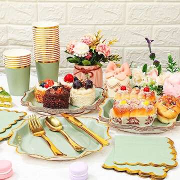 Gejoy 72 Pcs Plates and Napkins Party Supplies Disposable Dinnerware Set Sage Paper Dinner Plates 9 oz Cups and Fancy Napkins for Birthday Wedding Baby Shower Party Decor Serve 24 Guests(Sage Green)