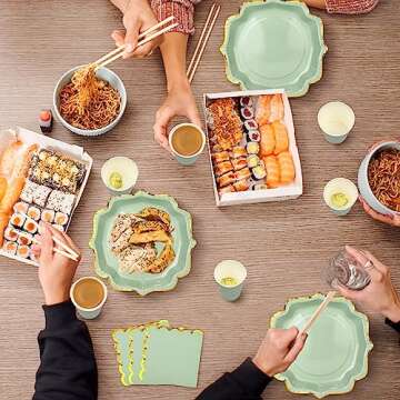 Gejoy 72 Pcs Plates and Napkins Party Supplies Disposable Dinnerware Set Sage Paper Dinner Plates 9 oz Cups and Fancy Napkins for Birthday Wedding Baby Shower Party Decor Serve 24 Guests(Sage Green)