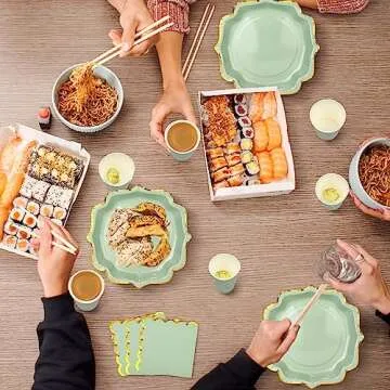 Gejoy 72 Pcs Plates and Napkins Party Supplies Disposable Dinnerware Set Sage Paper Dinner Plates 9 oz Cups and Fancy Napkins for Birthday Wedding Baby Shower Party Decor Serve 24 Guests(Sage Green)