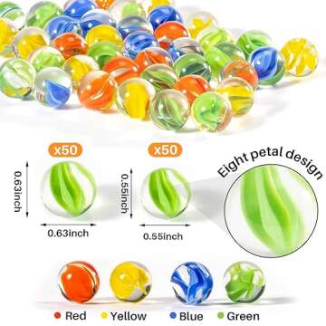 Sukh Glass Marbles - Bulk 100Pcs Cat Eye Mix 4 Colors Medium Sized Thick Marble Decorative Gift Retr...