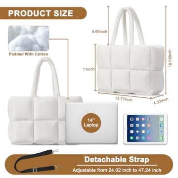 NAARIIAN Puffer Tote Bag for Women, Large Quilted Puffy Shoulder Handbag with Adjustable Shoulder Strap, Lightweight Puffer Bag Satchel Puffer Purse Handbag for Work, Travel & Gym, Black