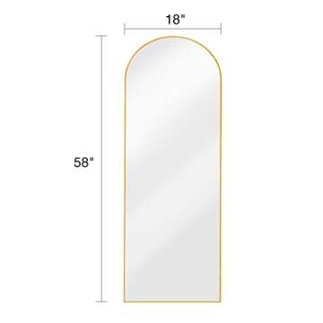 ITSRG Floor Mirror, Full Length Mirror with Stand, Arched Wall Mirror, 18"x58" Mirror Full Length, Gold Floor Mirror Freestanding, Wall Mounted Mirror for Bedroom Living Room, Gold