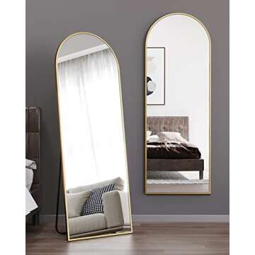 ITSRG Floor Mirror, Full Length Mirror with Stand, Arched Wall Mirror, 18"x58" Mirror Full Length, Gold Floor Mirror Freestanding, Wall Mounted Mirror for Bedroom Living Room, Gold