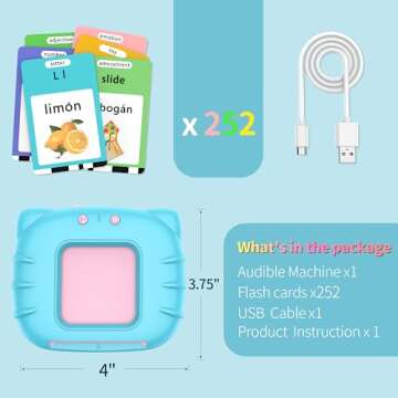 Eaever Spanish English Bilingual Learning Toys, Educational ABC Talking Flash Cards with 520 Sight Words, Autism Sensory Toys, Toddler Toys for 2 3 4 5 6 Year Old, Easter/Xmas/Birthday Gift, Blue