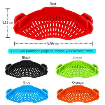 Clip On Strainer Silicone for all Pots and Pans, AUOON Pasta Strainer Clip on Food Strainer for Meat...
