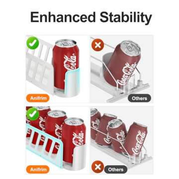 Anifrim Drink Organizer for Fridge, Self-Pusher Glide for 12-20oz Cans and Bottles, Refrigerator Soda Can Dispenser, Customizable Row Separation, Tailor Your Space to Perfection-5 Rows