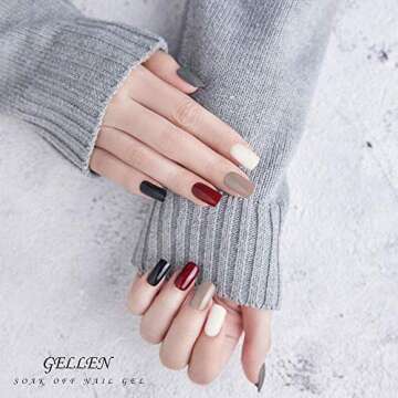 Gellen Gel Nail Polish Set - Black White 6 Color Gel Polish Kit, Gray Red Wine Nail Art - Home Gel Manicure Nail Starter Kit 0.33 Fl Oz Each