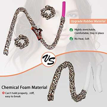 cobinaan Women Heatless Curlers For Long Hair, Headband Sleeping Soft Rubber Rollers, Curling Ribbon and Rods for Natural Hair (Leopard)