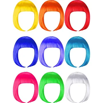 Vibrant 9-Piece Short Bob Wigs for Cosplay & Themed Parties