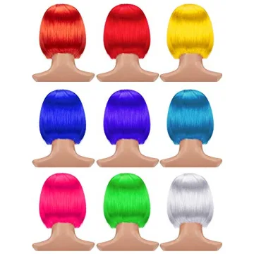 9-Piece Multicolor Short Bob Wigs for Cosplay Fun