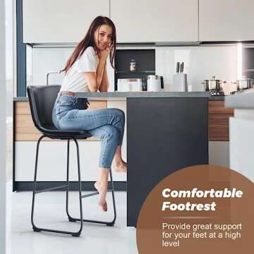 Aowos Bar Stools Set of 2, 30inch Bar Height Bar Stools with Back, Modern Faux Leather Bar Stools with Metal Legs and Footrest, Urban Armless Bar Chairs for Kitchens Island (Black)