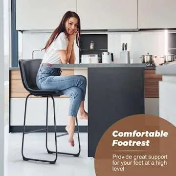 Aowos Bar Stools Set of 2, 30inch Bar Height Bar Stools with Back, Modern Faux Leather Bar Stools with Metal Legs and Footrest, Urban Armless Bar Chairs for Kitchens Island (Black)