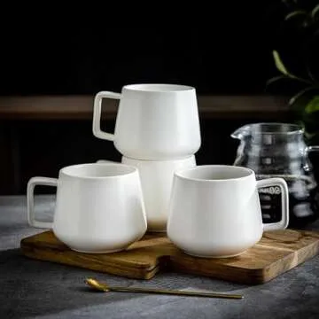 White Classic simple modern mugs Solid Matte Coffee cups matte white capacity 12 oz durable Set of 4