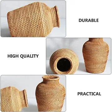 VOSAREA Rattan Vase - Stylish Hand Woven Plant Holder