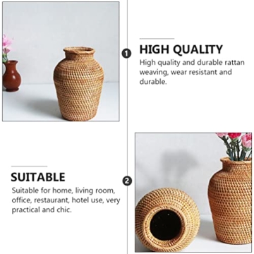 VOSAREA Rattan Vase - Stylish Hand Woven Plant Holder