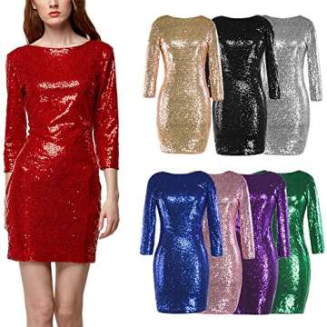 IWEMEK Shiny Sequin Cocktail Bodycon Dress for Women