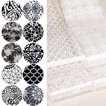 10 Rolls Lace Nail Art Foil Transfer Sticker Sexy Nail Foil Stickers Decals Kit Black White Sexy Lace Nail Design for Acrylic Nail Wedding Nail Art Decoration Starry Sky Lace Flowers Nail Foils…