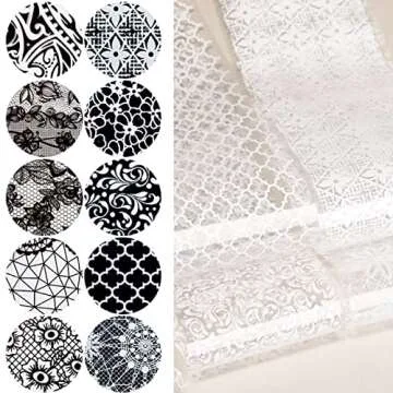 10 Rolls Lace Nail Art Foil Transfer Sticker Sexy Nail Foil Stickers Decals Kit Black White Sexy Lac...