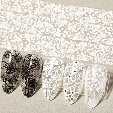 10 Rolls Lace Nail Art Foil Transfer Sticker Sexy Nail Foil Stickers Decals Kit Black White Sexy Lace Nail Design for Acrylic Nail Wedding Nail Art Decoration Starry Sky Lace Flowers Nail Foils…