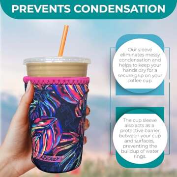 Koverz Iced Coffee Sleeve, Insulated Neoprene Cup Sleeve, Fits a 32 Oz. Coffee Cup, Washable and Reu...