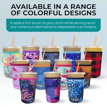 Koverz Iced Coffee Sleeve, Insulated Neoprene Cup Sleeve, Fits a 32 Oz. Coffee Cup, Washable and Reusable, Iced Coffee Accessories, Large Midnight Mums