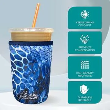 Koverz Iced Coffee Sleeve, Insulated Neoprene Cup Sleeve, Fits a 32 Oz. Coffee Cup, Washable and Reusable, Iced Coffee Accessories, Large Midnight Mums