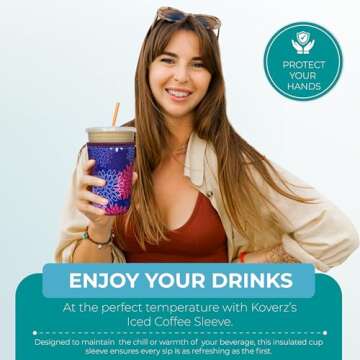 Koverz Iced Coffee Sleeve, Insulated Neoprene Cup Sleeve, Fits a 32 Oz. Coffee Cup, Washable and Reusable, Iced Coffee Accessories, Large Midnight Mums