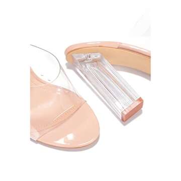 Cape Robbin Fusion Clear Chunky Block High Heels for Women, Transparent Booties for Women - Nude Size 8.5