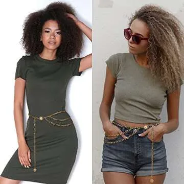 YooAi Chain Belts for Women Multilayer Waist Chain Dress Belt Metal Body Belly Chain Sunflower 130cm Gold