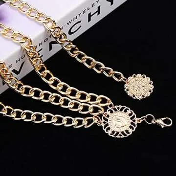 YooAi Chain Belts for Women Multilayer Waist Chain Dress Belt Metal Body Belly Chain Sunflower 130cm Gold