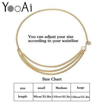 YooAi Chain Belts for Women Multilayer Waist Chain Dress Belt Metal Body Belly Chain Sunflower 130cm Gold