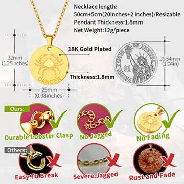 Soft String Cancer Zodiac Necklace - 18K Gold Pendant Charm