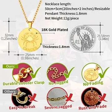 Soft String Cancer Zodiac Necklace - 18K Gold Pendant Charm