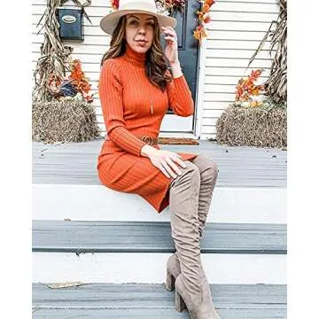 MEROKEETY Women's High Neck Slim Fit Sweater Dress