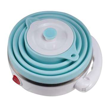 Travel Foldable Electric Kettle, Collapsible Food Grade Silicone Small Kettle Boiling water,Dual Voltage（600ml,110-220V US Plug） (Blue)
