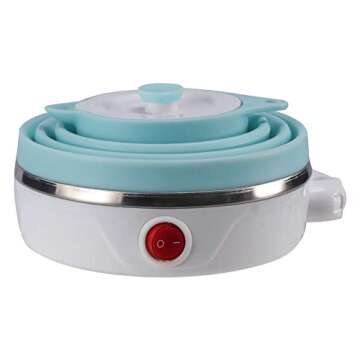 Travel Foldable Electric Kettle, Collapsible Food Grade Silicone Small Kettle Boiling water,Dual Voltage（600ml,110-220V US Plug） (Blue)