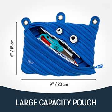 ZIPIT Monster Pencil Pouch for Boys | 3-Ring Binder Pencil Case | Large Capacity Pen Case for School...