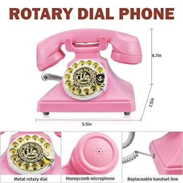 1960's Style Rotary Vintage Antique Style Retro Dial Desk Telephone, Old Fashioned Classic Corded Ro...