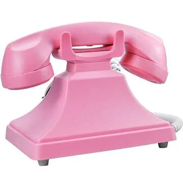 1960's Style Rotary Vintage Antique Style Retro Dial Desk Telephone, Old Fashioned Classic Corded Rotary Landline Phone for Home and Office Decor (Pink)