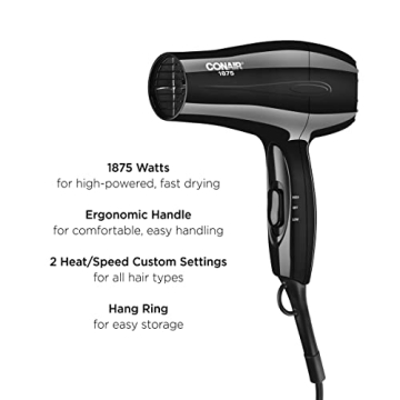 Conair 1875W Mid-Size Hair Dryer for Fast Drying