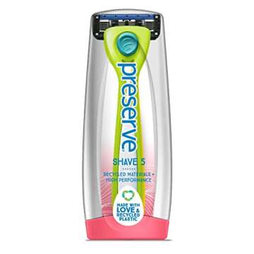 Preserve Shave 5 Five Blade Refillable Razor, Made from Recycled Materials, Assorted Colors: Coral/Neptune/Key Lime (Color May Vary)