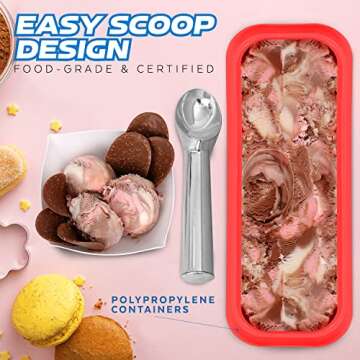 Laxinis World Ice Cream Containers – Pack of 2 Ice Cream Plastic Containers with lids, 1.5 Quarts, Reusable, with Non-slip Base (Pink)