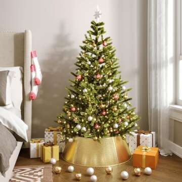 ELYKEN Metal Christmas Tree Collar - 28'' Rustic Gold Finish for Holiday Elegance