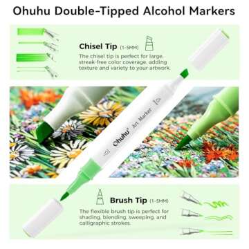 Ohuhu Brush Markers Alcohol Based: Double Tipped Art Sketch Drawing Marker for Artists Adults Beginn...