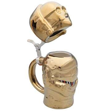 STAR WARS C-3PO Beer Stein - Collectible Ceramic Figural Mug with Pewter Metal Hinged Lid