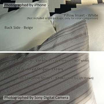 Himerus Set of 2 Cotton Linen Farmhouse Throw Pillow Covers 12 x 20 Inches, Modern Accent Stripes Textured Pattern Square Decorative Cases for Couch Sofa Chair Bedroom Living Room, Cream and Khaki